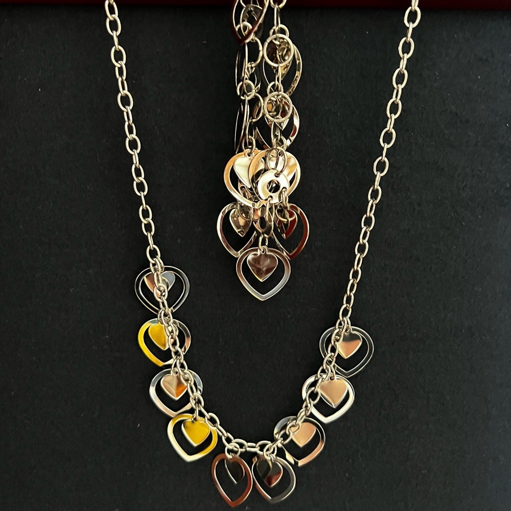 Sterling Silver heart Necklace, Bracelet, Earring set